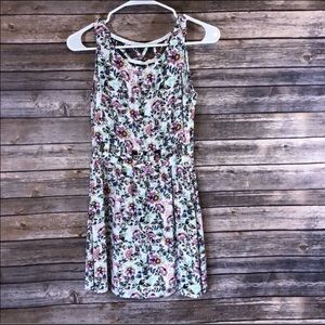 Floral Dress w/ Cage Detail Back & Cutout Waist